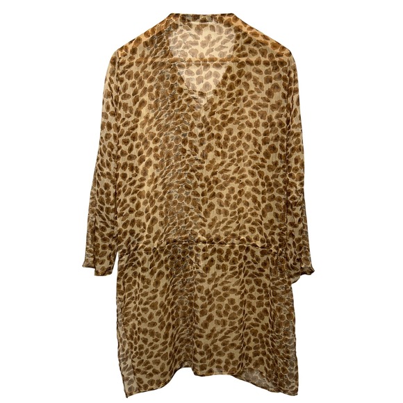 TieRack Leopard Print Sequin Beaded Lace Up Kaftan Tunic Brown Tan One Size - Picture 10 of 13